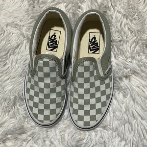 Vans Kids Checkered Slip-On Sneakers - Green and White